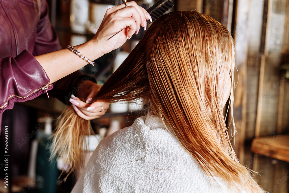 Fototapeta premium Beautiful woman in hair salon