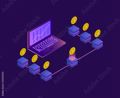 laptop cryptocurrency and blockchain isometric