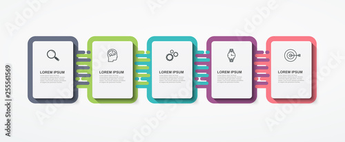 Business infographic rectangular elements with 5 options  steps. Modern infographic template design for presentations and reports, digital marketing, block diagram, info graph, workflow layout.
