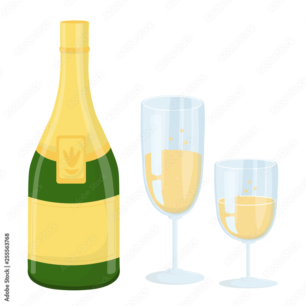 Vector illustration of a bottle and two glasses of champagne isolated on white background-vector. Vector illustration of a bottle and two glasses of champagne isolated on white background-vector.