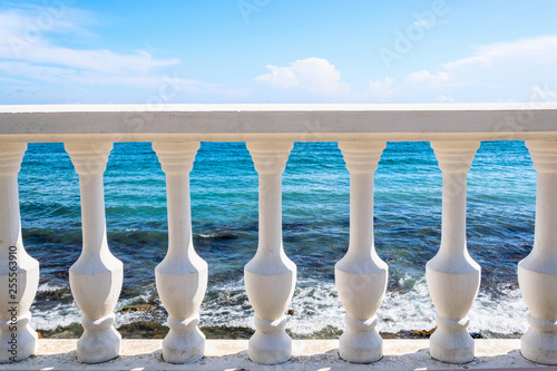 Balustrade against the blue sea