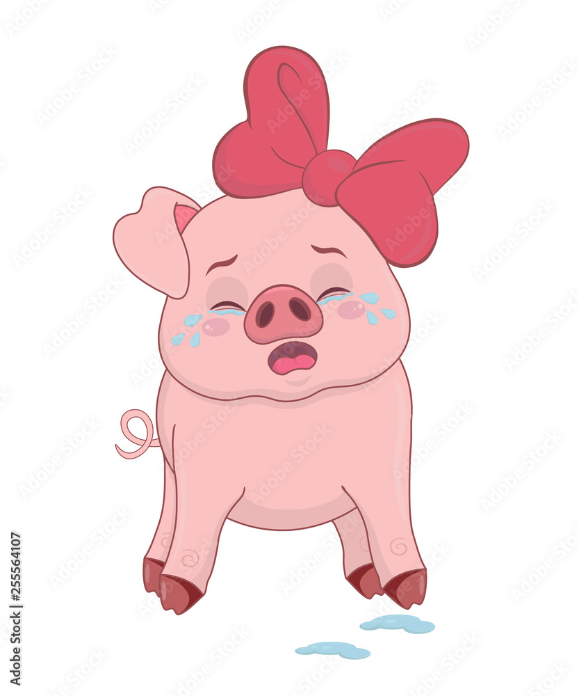 Piggy cartoon sticker smiley sad crying pig with tears. Piggy cartoon sticker smiley sad crying pig with tears.