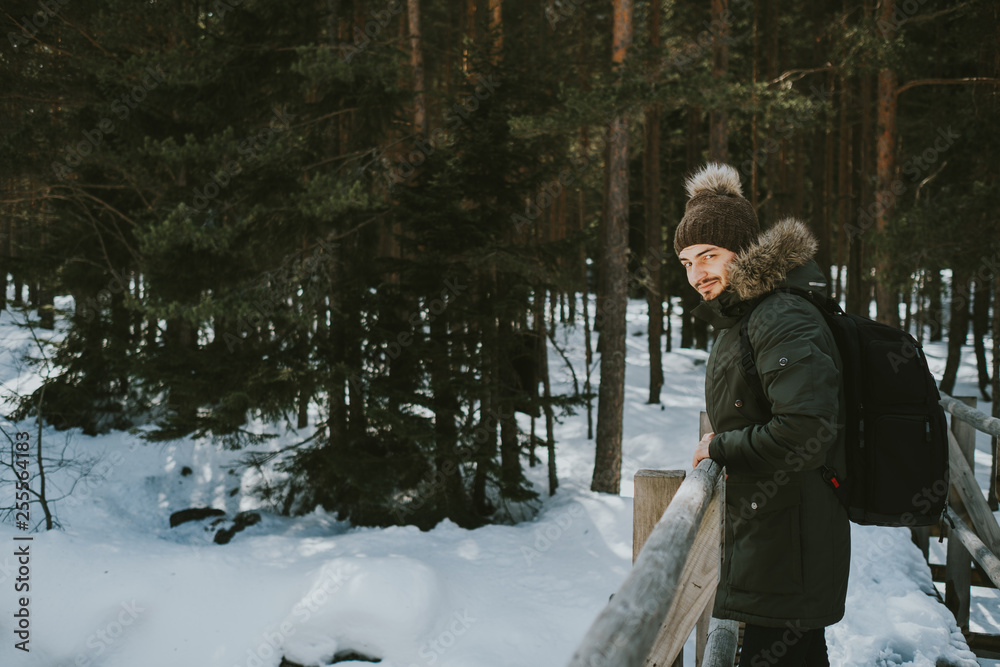 man winter forest man winter forest