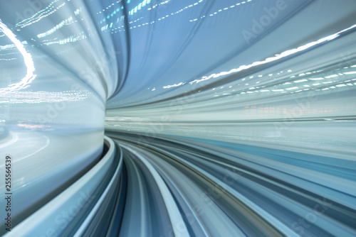 Motion blur of train moving inside tunnel in Tokyo Japan , Move Speed Concept