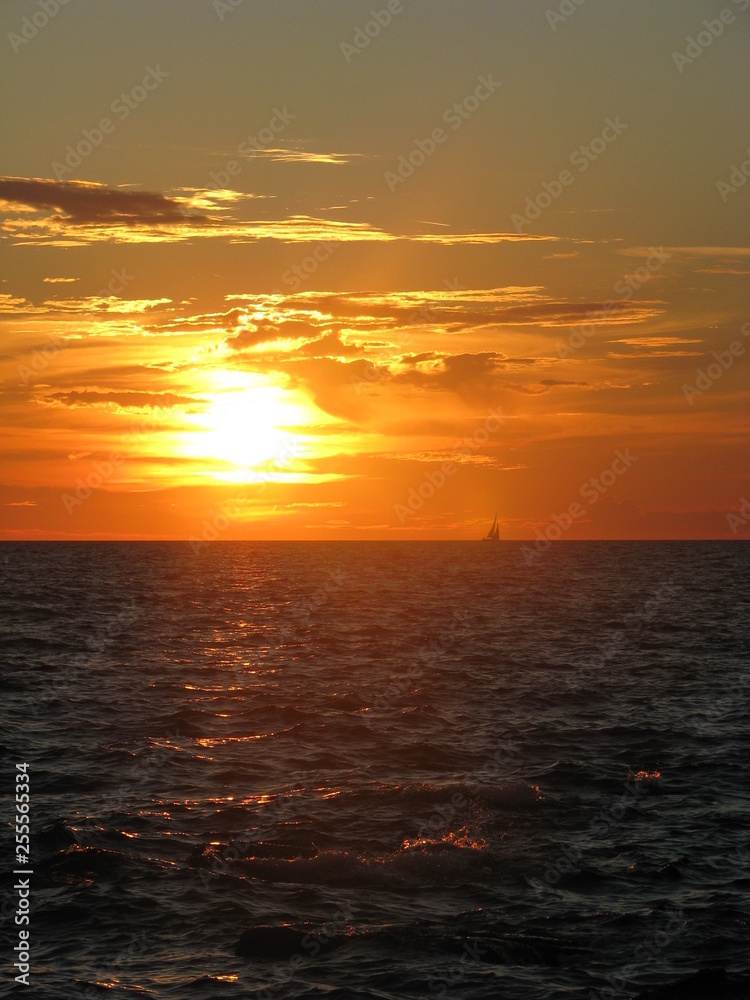 boat sea sunset