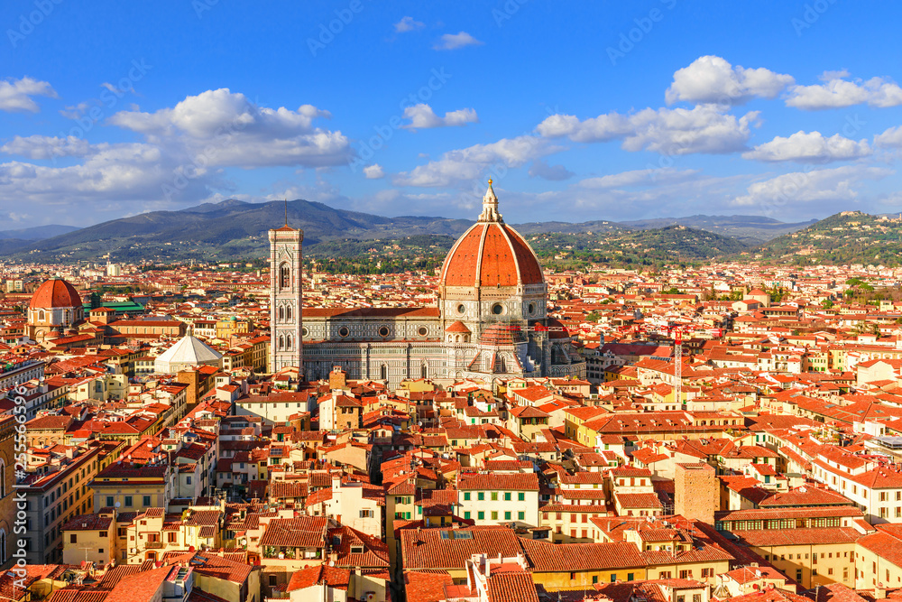 Panoramic view of Florence and Santa Maria del Fiore Duomo in Florence, Italy