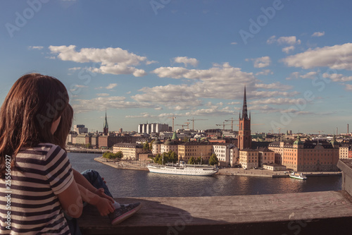 Panoramic view of Riddarholmen, Gamla Stan, in the Old Town in Stockholm. View from Sodermalm.