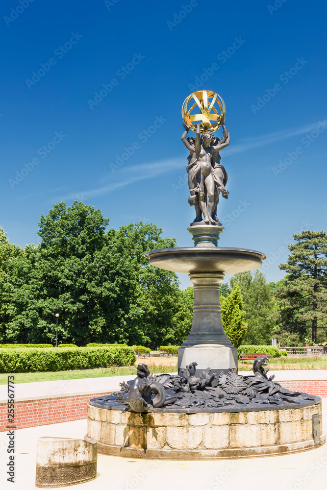 Sculpture of famous French nineteenth sculptor  Emmanuel Fremiet in Polish park Swierklaniec .Beautiful fountain.
