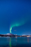 Aurora borealis over Harstad Narvik. Lofoten Islands, Norway, Scandinavia