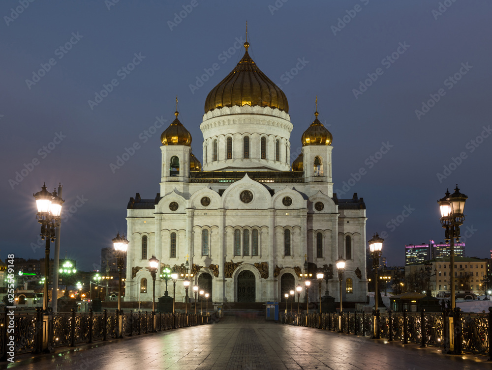 Russian Orthodox Church at night in winter