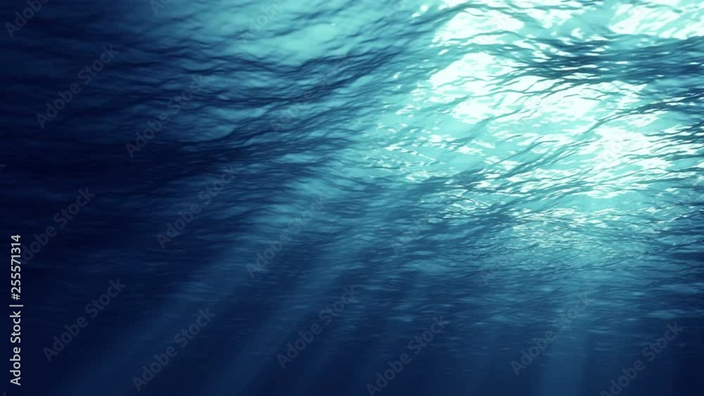 Underwater light creates a beautiful veil, consisting of sunlight. Underwater ocean waves oscillate and flow with the rays of light