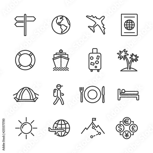 Vector set of travel line icons.