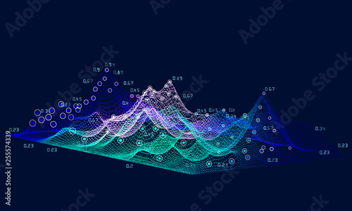 Abstract 3D big data concept. Futuristic infographics design.  Social network or business visual information analytics.