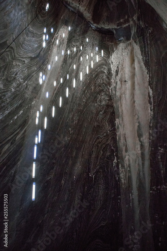 SALINA TURDA, ROMANIA - JULY 2, 2018: Terezia conical mine with 90m height and 87m diameter at the Turda salt mine, Romania. photo