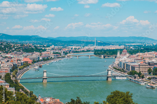 panoramic view of budapest in summer time. buy sky with clouds. copy space