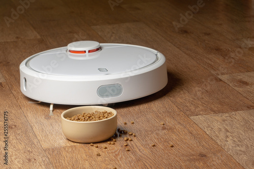 Robot Vacuum Cleaner for pets. bowl food