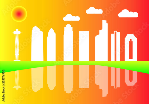 Seattle city skyline colored