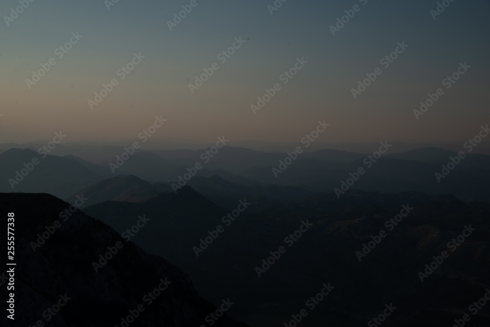 panoramic view of lovcen national park in montenegro on sunset. summer travel