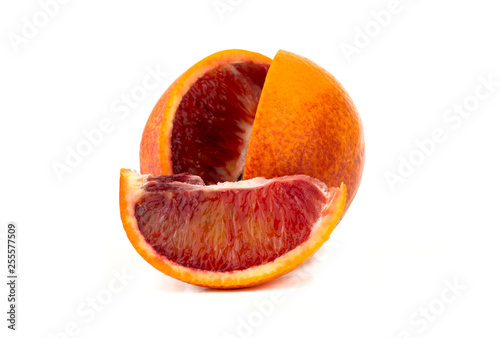 Bloody orange on a white background. Red orange and slice on a white background.