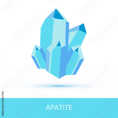 Vector mineralogy icon of phosphate mineral apatite from the mohs scale of mineral hardness. green-blue crystalline stone or gemstone crystal isolated on a white background.