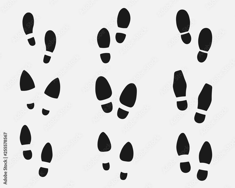 Set of footprints shoes silhouette. Vector Set of footprints shoes silhouette. Vector