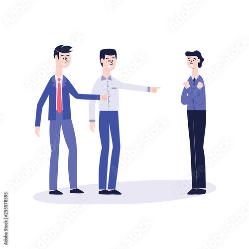Vector office harassment, bully men mocking victim
