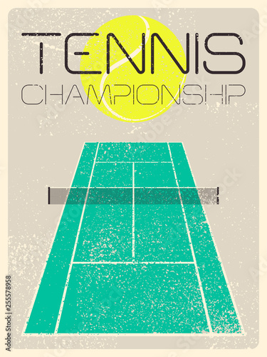 Tennis typographical vintage grunge style poster. Retro vector illustration.