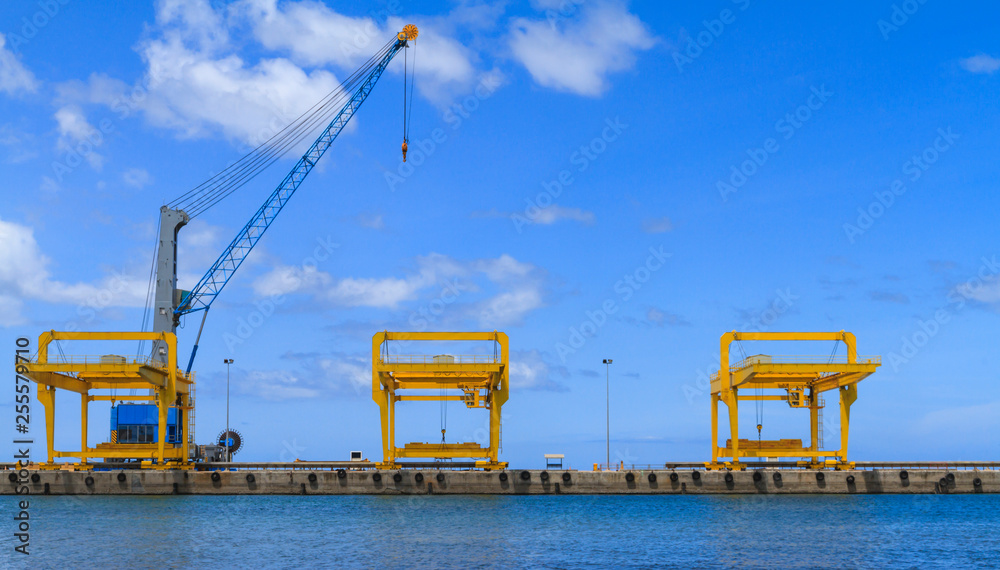 Gantry Cranes In A Commercial Dock, Deep Sea Port At prachuabkhirikhan Bangsaphan Province.