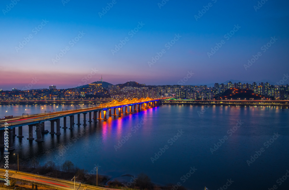 Fototapeta premium View of han river in night at seoul south Korea 