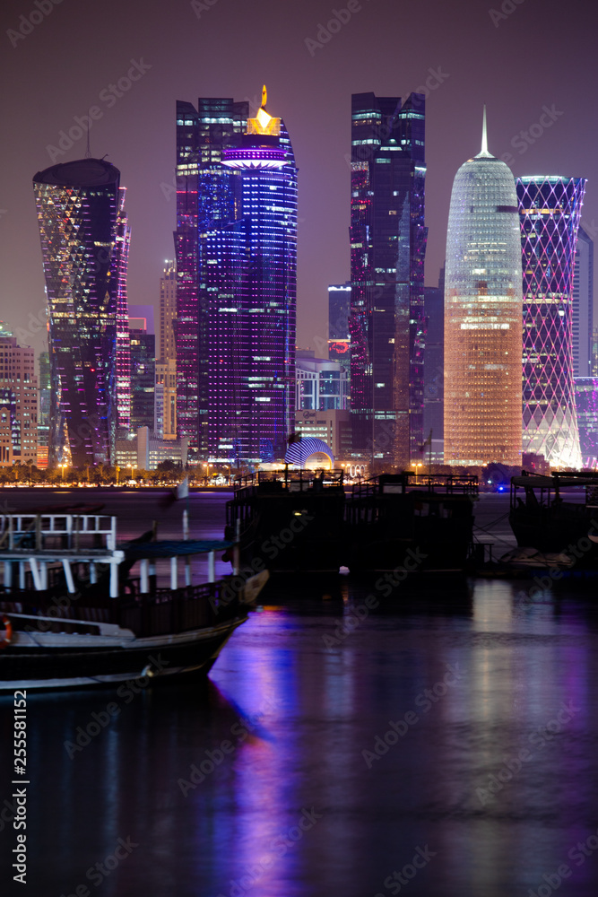 Fototapeta premium Vertical Closeup Doha Skyscrapers