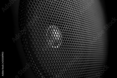 Lattice dynamics. Musical apparatus. Speaker grille. Macro photo