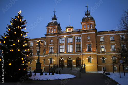 Oulu city hall with pine tree view by winter, Finland photo