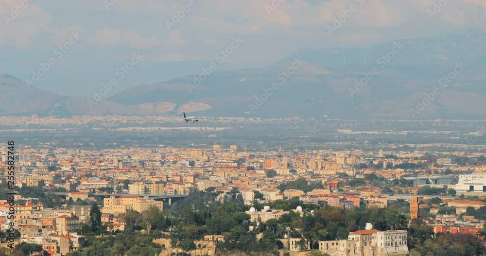 Naples, Italy. Aircraft Plane Is Landing At Naples International Airport Naples, Italy. Aircraft Plane Is Landing At Naples International Airport