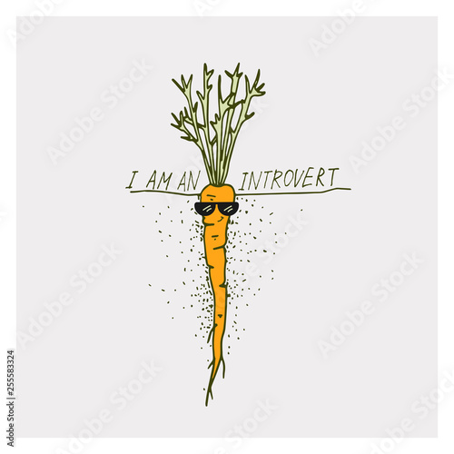 Greeting cards with carrot and motivation phrase I am an introvert on a bright background