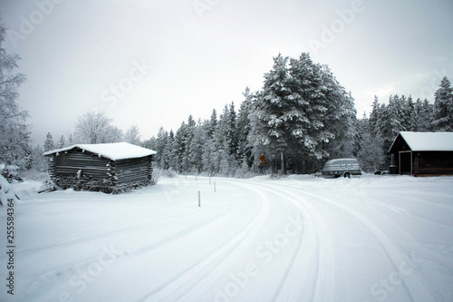 Scenic winter road view, Finland
