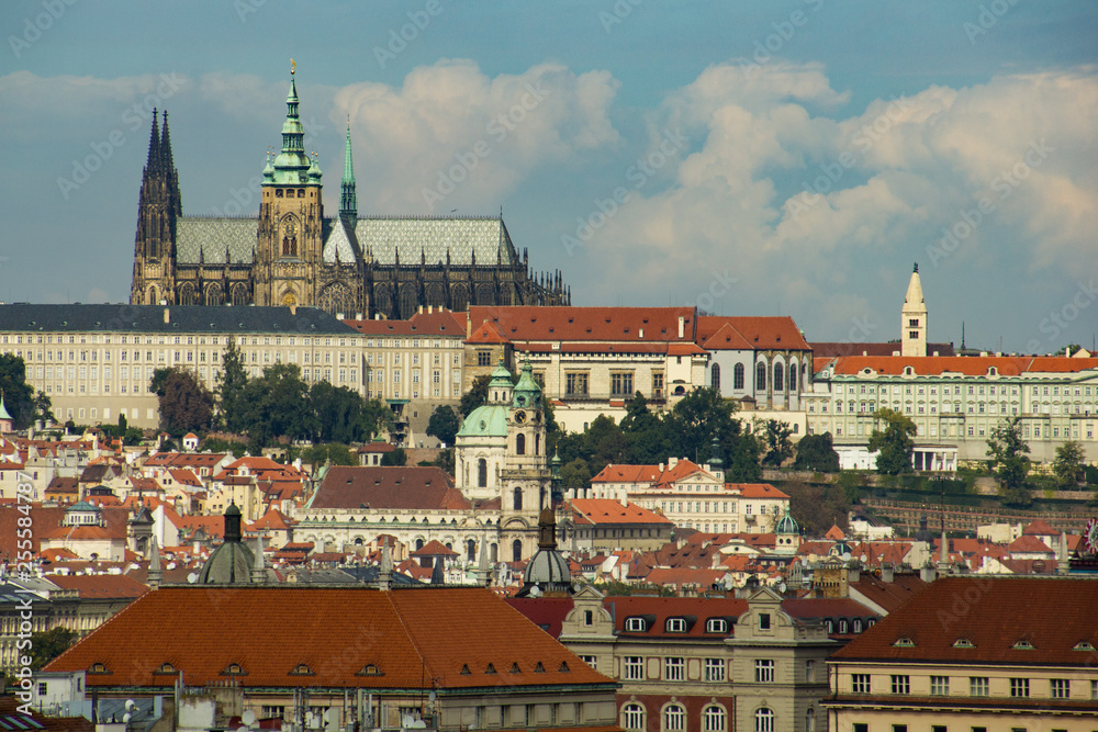 Panorama of Prague roofs and St. Vitus cathedral, Prague, Czech Republic