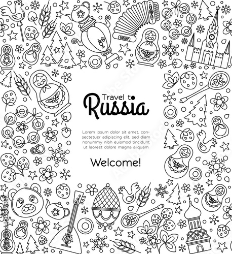Russian Moscow Russia thin line icons background border frame pattern.
