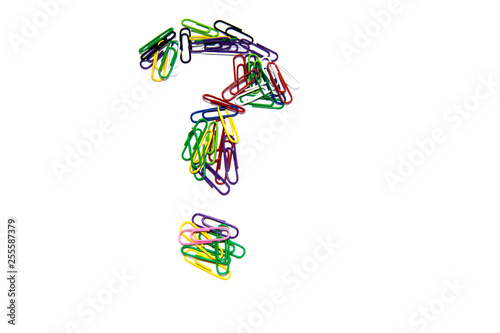 Obraz na płótnie Question mark from color clips, with soft blur at the bottom, on a white background w salonie