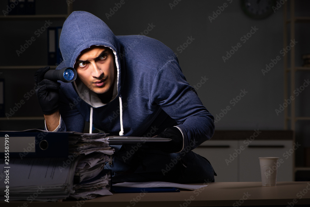 Thief trying to steal personal data in identity theft concept Thief trying to steal personal data in identity theft concept