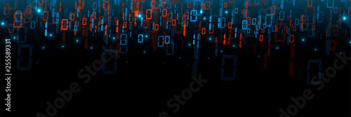 Bytes of binary code run through network. Abstract futuristic technology syberspace