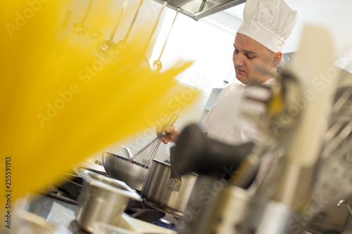 Portrait of chef preparing delicious meal in professional kitchen