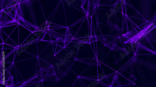 Big data visualization. Abstract background with connecting dots and lines. 3D rendering. High resolution.