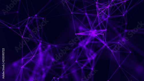 Big data visualization. Abstract background with connecting dots and lines. 3D rendering. High resolution.