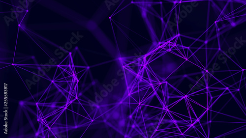 Big data visualization. Abstract background with connecting dots and lines. 3D rendering. High resolution.