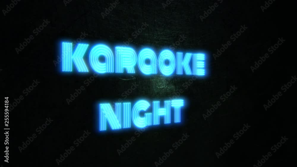 Karaoke Night Neon blue Light on Brick Wall. Blinking Neon Sign Style, loop. 4k Karaoke Night Neon blue Light on Brick Wall. Blinking Neon Sign Style, loop. 4k