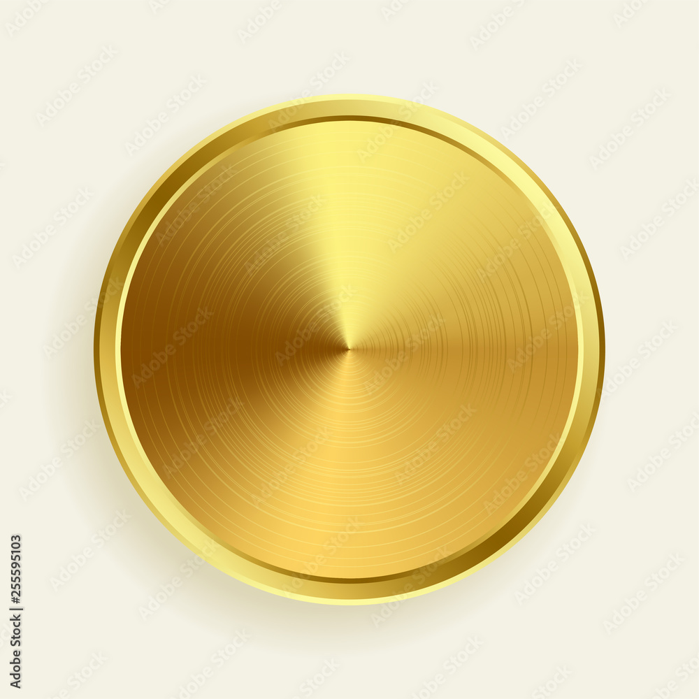 realistic gold metallic button in brushed surface texture
