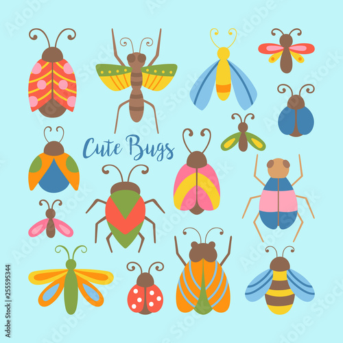 Cute bugs and beetles set. Fototapete