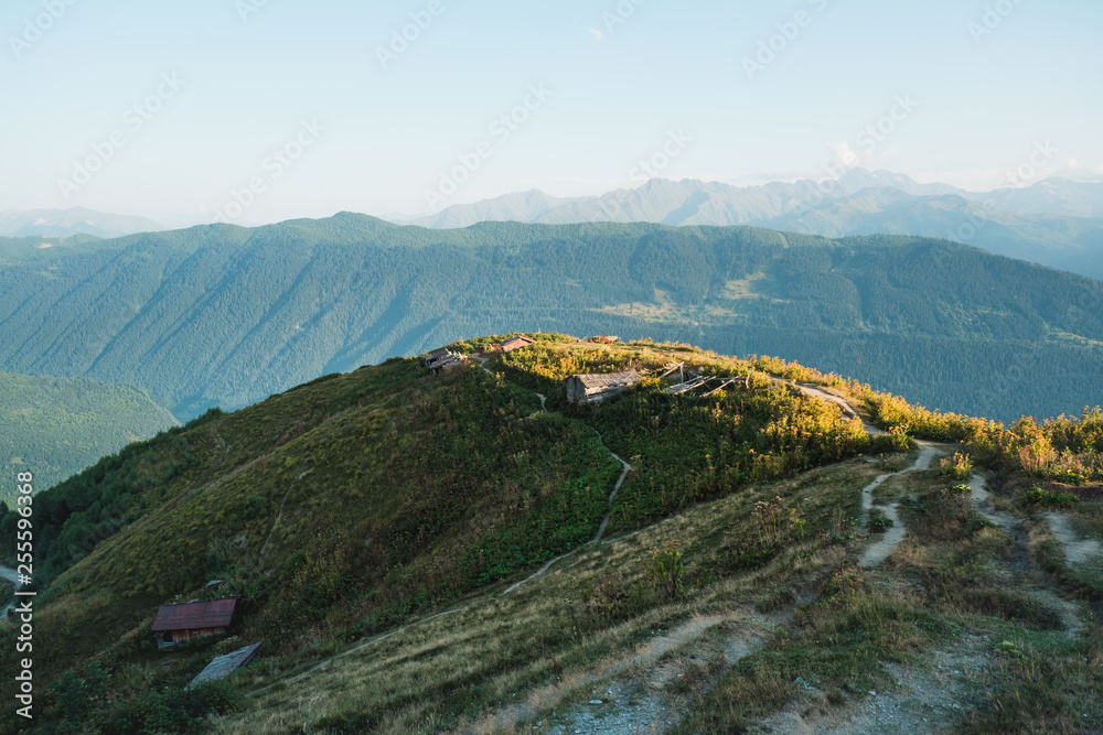 Fototapeta premium picturesque view of green mountains, amazing landscape, Georgia, Asia
