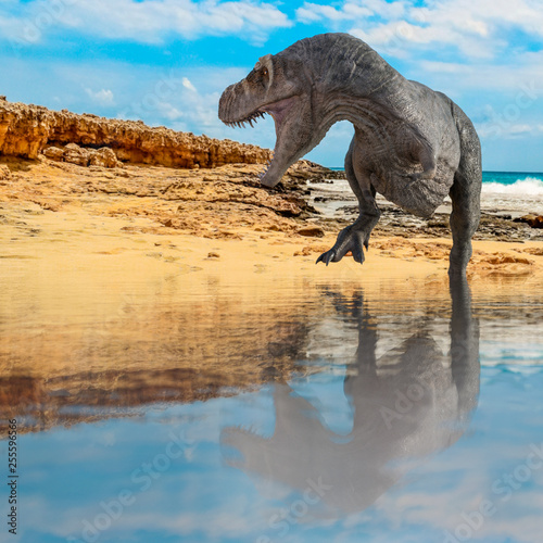 Tyrannosaurus on the water walking on water © DM7