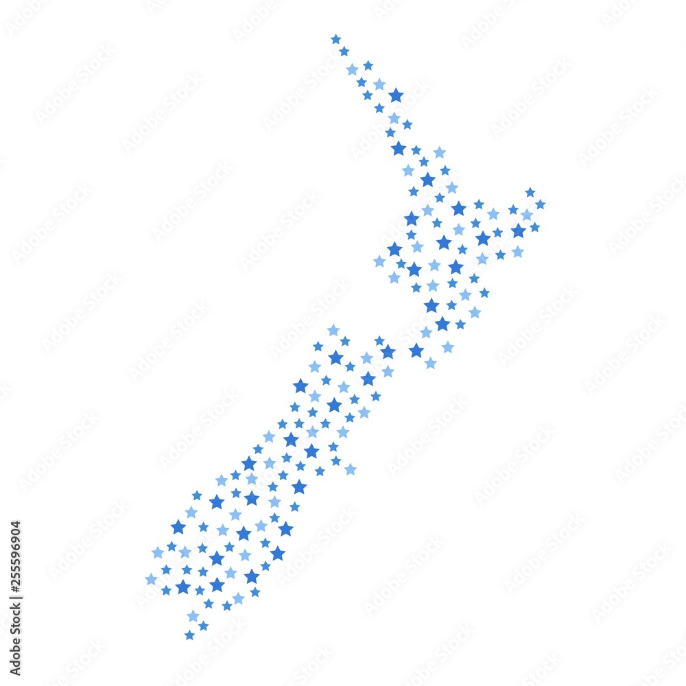 New Zealand map background with blue stars of different sizes vector illustration eps